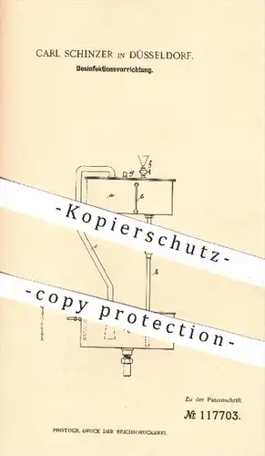 original Patent - Carl Schinzer in Düsseldorf , 1900 , Vorrichtung zur Desinfektion , Desinfizieren , Wasserspülung , WC