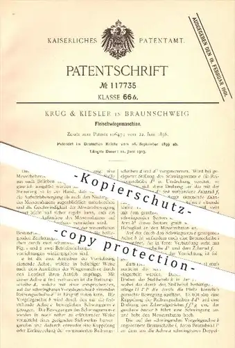 original Patent - Krug & Kiesler in Braunschweig , 1899 , Fleischwiegemaschine , Fleisch - Waage , Wiegen , Fleischer !!