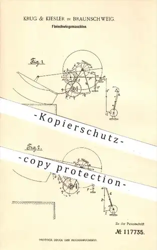 original Patent - Krug & Kiesler in Braunschweig , 1899 , Fleischwiegemaschine , Fleisch - Waage , Wiegen , Fleischer !!