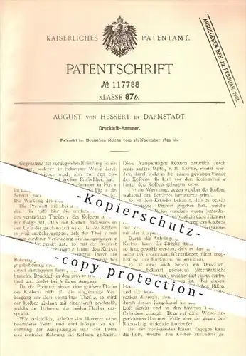 original Patent - August von Hessert in Darmstadt , 1899 , Druckluft - Hammer , Pressluft , Druck , Bohrer , Tiefbau !!!