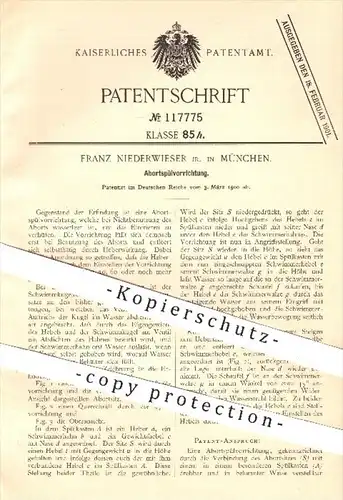 original Patent - F. Niederwieser , München , 1900 , Abortspülvorrichtung , Abort , WC - Spülung , Toilette , Sanitär