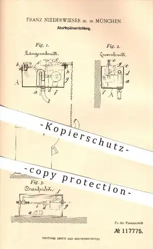 original Patent - F. Niederwieser , München , 1900 , Abortspülvorrichtung , Abort , WC - Spülung , Toilette , Sanitär