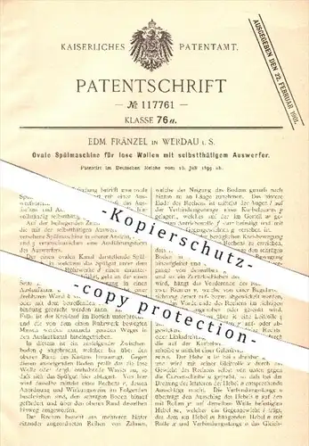original Patent - Edm. Fränzel in Werdau , 1899 , Ovale Spülmaschine für lose Wollen mit selbsttätigem Auswerfer , Wolle