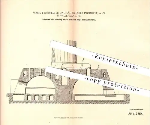original Patent - Fabrik Feuerfester & Säurefester Produkte AG / Vallendar / 1899 / Ableitung der Luft aus Öfen , Ofen