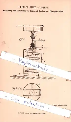 Original Patent  - F. Keller-Kurz in Luzern , 1902 , Karburieren von Gasen  !!!