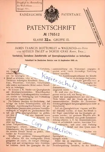 Original Patent  - J. Francis Bottomley in Wallseend-on-Tyne und A. Paget in North Cray , 1905 , !!!
