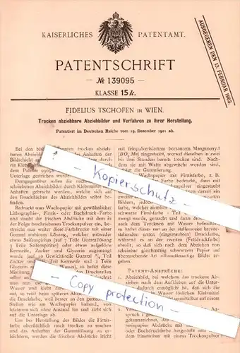 Original Patent  - Fidelius Tschofen in Wien , 1901 , Trocken abziehbare Abziehbilder !!!