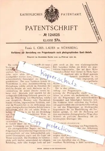 Original Patent  -  Firma L. Chr. Lauer in Nürnberg , 1900 , Herstellung von Prägestempeln !!!