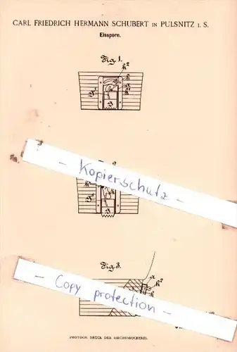 Original Patent  - Carl Friedrich Hermann Schubert in Pulsnitz i. S.  , 1894 , Eissporn !!!