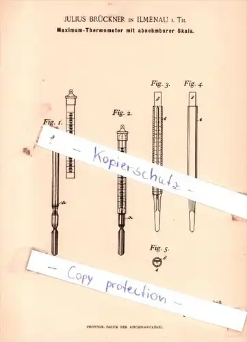 Original Patent  - J. Brückner in Ilmenau i. Th. , 1894 , Maximum-Thermometer !!!