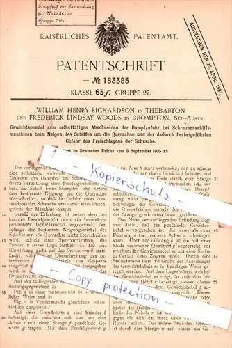Original Patent  - W. H. Richardson in Thebarton und F. Lindsay Wood in Brompton , 1905 , !!!