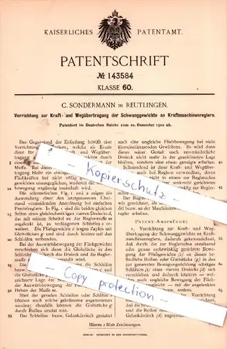 Original Patent  - C. Sondermann in Reutlingen , 1902 ,  Kraft- und Wegübertragung !!!