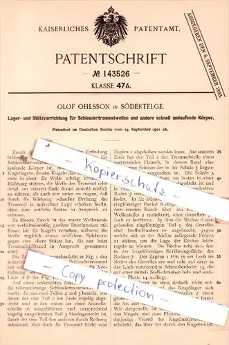 Original Patent  - O. Ohlsson in Södertelge , 1901 , Stützvorrichtung für Schleudertrommelwellen !!!