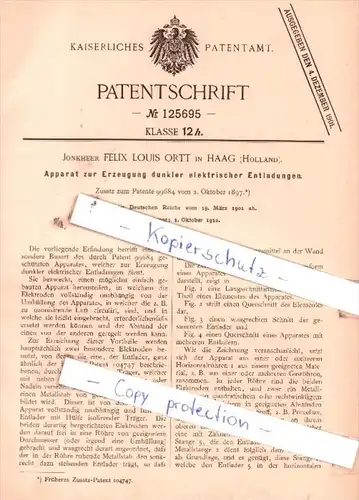 Original Patent  - Jonkheer Felix Ortt in Haag , Holland , 1901 , elektrische Entladungen !!!