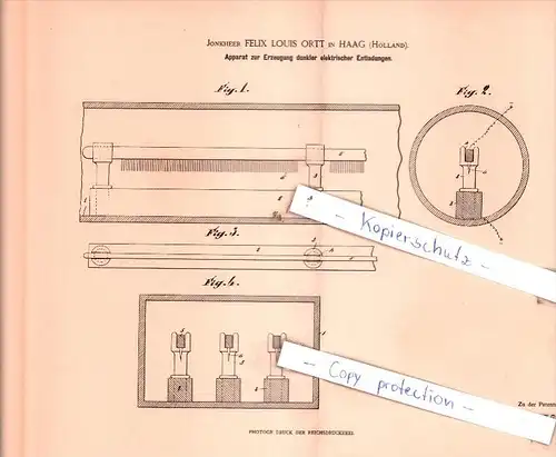 Original Patent  - Jonkheer Felix Ortt in Haag , Holland , 1901 , elektrische Entladungen !!!