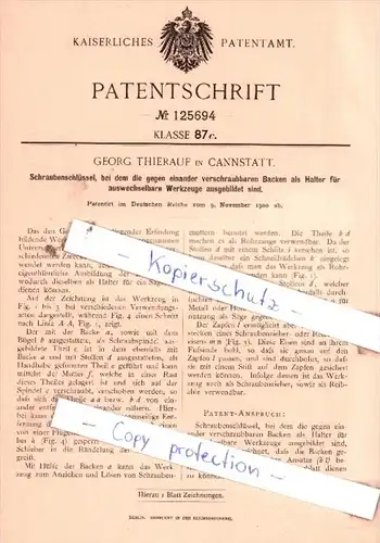 Original Patent  - Georg Thierauf in Cannstatt , 1900 , Schraubenschlüssel !!!