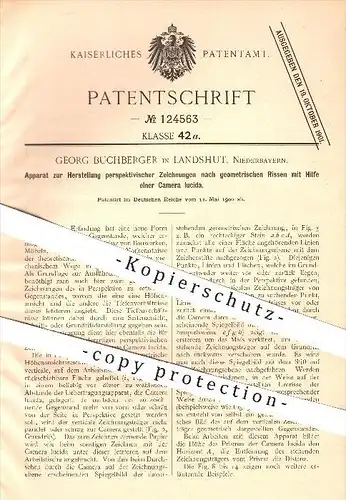 original Patent - G. Buchberger , Landshut , 1900 , Zeichnungen mit Hilfe einer Kamera lucida , Bauzeichner , Architekt