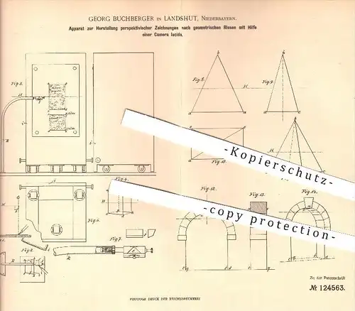 original Patent - G. Buchberger , Landshut , 1900 , Zeichnungen mit Hilfe einer Kamera lucida , Bauzeichner , Architekt