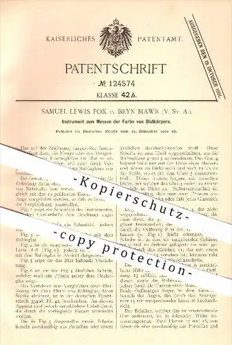 original Patent - Samuel Lewis Fox in Bryn Mawr , USA , 1900 , Messen der Farbe der Blutkörper , Blut , Medizin !!