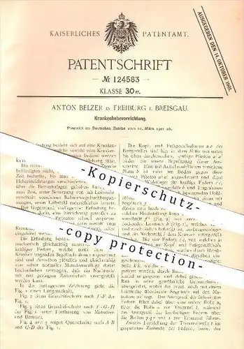 original Patent - Anton Belzer , Freiburg / Breisgau , 1901 , Krankenhebevorrichtung , Krankentransport , Krankenpflege