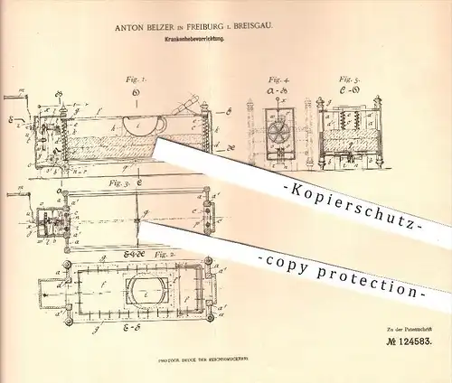 original Patent - Anton Belzer , Freiburg / Breisgau , 1901 , Krankenhebevorrichtung , Krankentransport , Krankenpflege