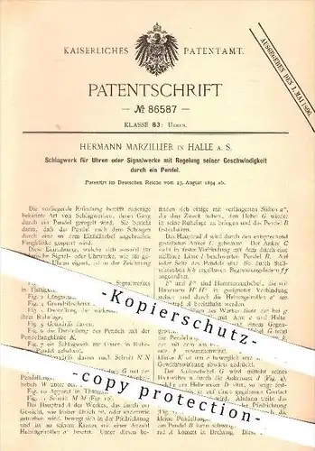 original Patent - H. Marzillier , Halle / Saale , 1894 , Schlagwerk für Uhren , Uhr , Uhrwerk , Pendel , Pendeluhr !!