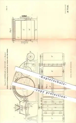 original Patent - C. Rheinwald , Neustadt / Haardt  1891 , Herstellung von Verbandstoffen aus Holz - Cellulose , Medizin