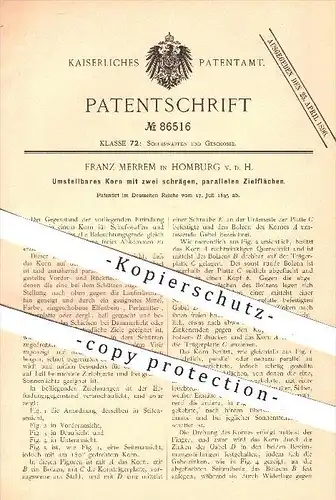 original Patent - F. Merrem , Homburg , 1895 , Korn mit 2 schrägen, parallelen Zielflächen , Waffen , Schusswaffen !!!