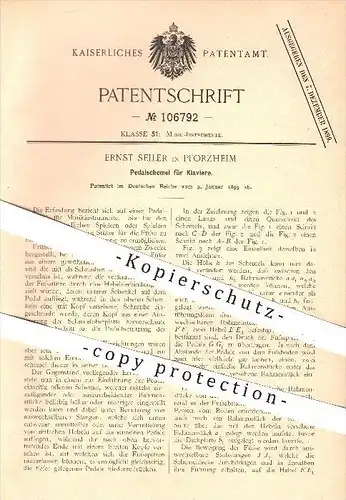 original Patent - Ernst Seiler in Pforzheim , 1899 , Pedalschemel für Klaviere , Klavier , Piano , Musikinstrumente !!
