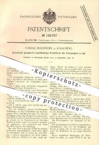 original Patent - Lorenz Boldinger , Straubing , 1898 , Pressform für Falzziegel , Ziegel , Ziegelei , Formerei , Formen