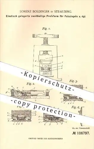 original Patent - Lorenz Boldinger , Straubing , 1898 , Pressform für Falzziegel , Ziegel , Ziegelei , Formerei , Formen