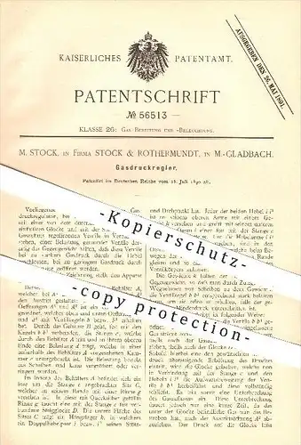 original Patent - Stock & Rothermundt , Mönchengladbach , 1890 , Gasdruckregler , Gas , Gasdruck , Beleuchtung , Licht !