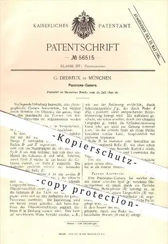 original Patent - G. Dedreux in München , 1890 , Panorama - Kamera , Fotoapparat , Fotograf , Fotografie , Photographie