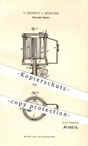 original Patent - G. Dedreux in München , 1890 , Panorama - Kamera , Fotoapparat , Fotograf , Fotografie , Photographie