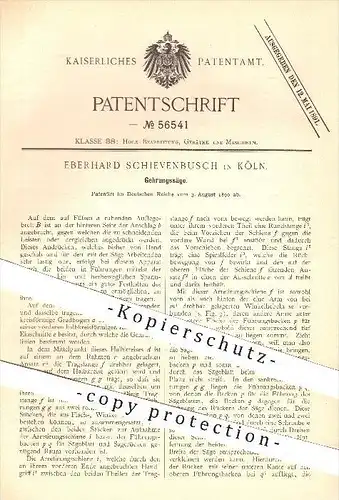 original Patent - E. Schievenbusch , Köln , 1890 , Gehrungssäge , Gehrung , Säge , Sägen , Holzsäge , Holz , Tischler !