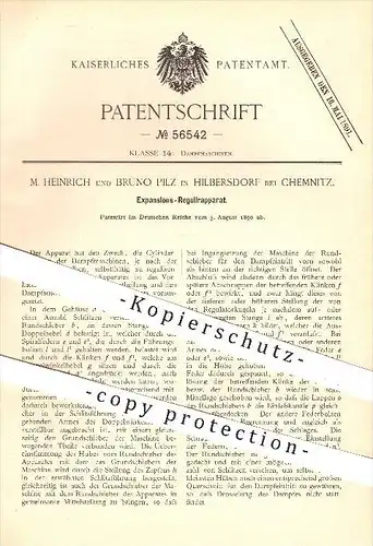 original Patent - M. Heinrich , Bruno Pilz , Hilbersdorf / Chemnitz , 1890 , Expansions - Regulierer , Dampfmaschinen !!