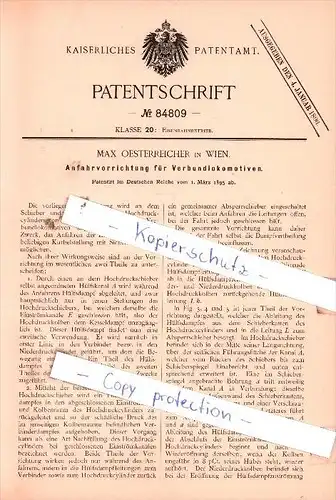 Original Patent  - Max Oesterreicher in Wien , 1895 , Anfahrvorrichtung für Verbundlokomotiven !!!