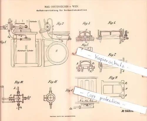 Original Patent  - Max Oesterreicher in Wien , 1895 , Anfahrvorrichtung für Verbundlokomotiven !!!