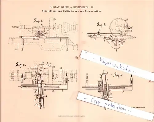 Original Patent  - Gustav Weber in Gevelsberg i. W. , 1895 ,  Balligdrehen von Riemscheiben !!!