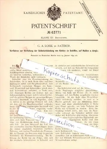 Original Patent  -  G. A. Loibl in Ratibor , 1892 , Brennstoffe !!!