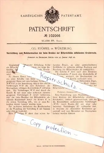 Original Patent  - GG. Stössel in Würzburg , 1898 , Sport !!!