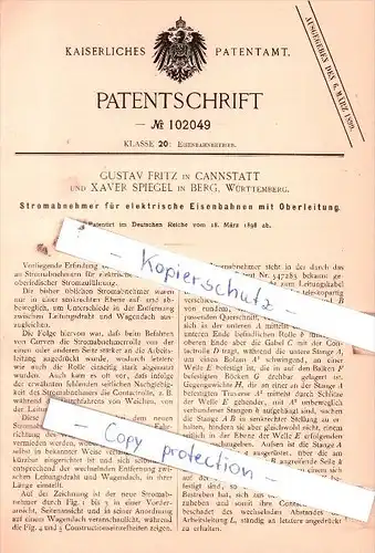 Original Patent  - Gustav Fritz in Cannstatt und Xaver Spiegel in Berg, Württemberg , 1898 , !!!