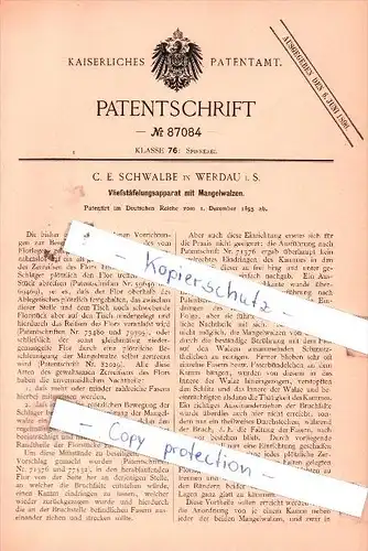 Original Patent  - C. E. Schwalbe in Werdau i. S.  , 1895 , Spinnerei !!!