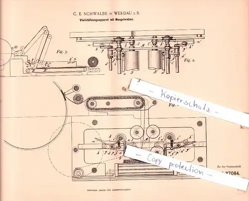 Original Patent  - C. E. Schwalbe in Werdau i. S.  , 1895 , Spinnerei !!!