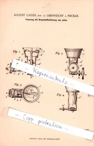 Original Patent  - August Gaiser sen. in Oberndorf a. Neckar , 1895 , Feuerungsanlagen !!!