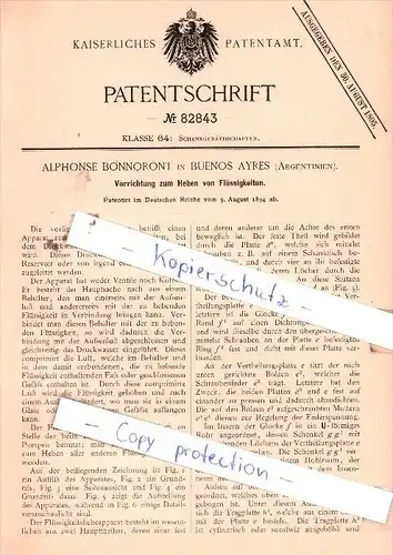 Original Patent  - A. Bonnoront in Buenos Ayres , Argentinen , 1894 , Schankgeräthschaften !!!