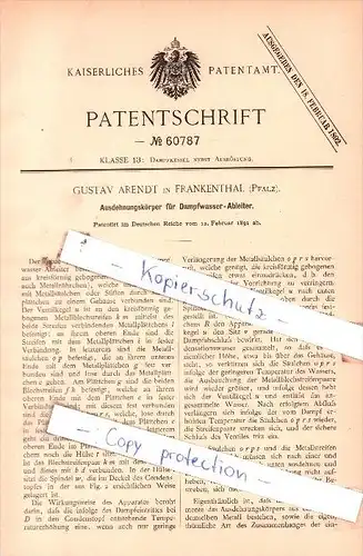 Original Patent  - Gustavv Arendt in Frankenthal , Pfalz , 1891 , Dampfkessel nebst Ausrüstung !!!