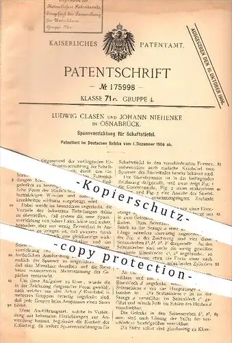 original Patent - L. Clasen , J. Niehenke , Osnabrück , 1904 , Schuhspanner für Schaftstiefel , Stiefel , Schuhe , Schuh