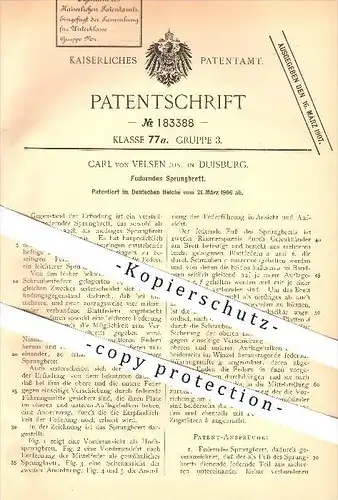 original Patent - Carl von Velsen , Duisburg , 1906 , Federndes Sprungbrett , Federn , Sprungfeder , Sport , Turnen !!!
