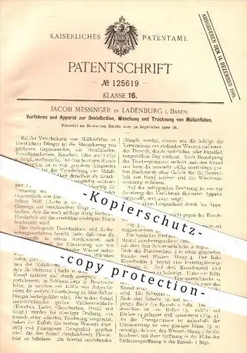 original Patent - J. Messinger , Ladenburg , 1900 , Desinfektion , Waschung u. Trocknung von Müllabfällen , Reinigung !!